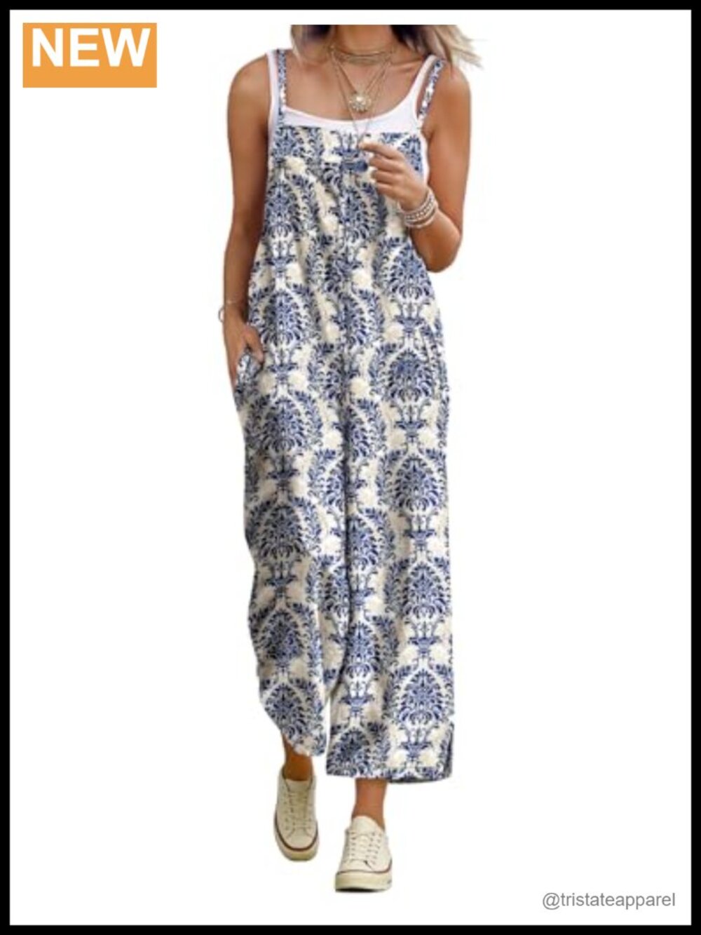 YESNO Women Boho Wide Leg Cropped Overalls Spaghetti Strap Jumpsuit with Pockets
